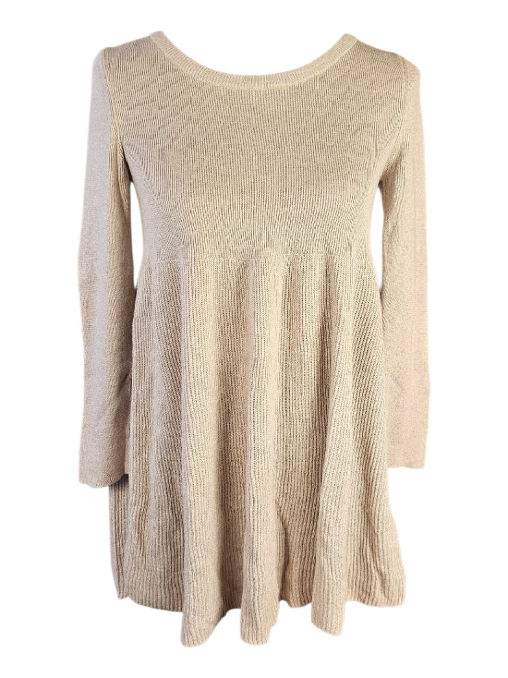 Knitted & Knotted Anthropologie Beige Ribbed Sweater Dress Tunic Small